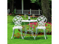 Bộ bàn ghế cafe sân vườn nhôm đúc hoa hồng màu nâu và trắng