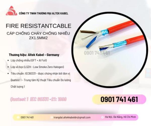 Cáp chống cháy chống nhiễu 2x1.5 tiêu chuẩn IEC 60331, BS 6387