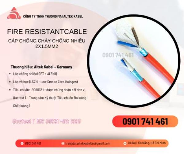 Cáp chống cháy chống nhiễu 2x1.5 tiêu chuẩn IEC 60331, BS 6387