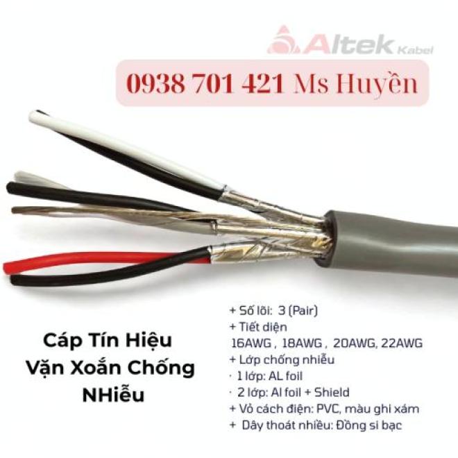 Cáp Tín Hiệu Vặn Xoắn 3pair chống nhiễu ,Tiết diện đa dạng (16AWG - 22AWG)