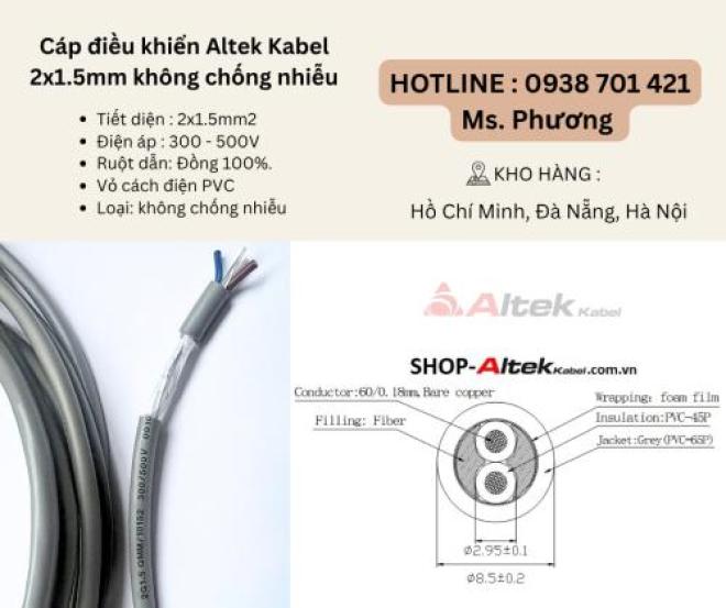 Cáp điều khiển Altek Kabel 2x1.5mm không chống nhiễu Đà Nẵng, Hồ Chí Minh, Hà Nội Cáp điều khiển Altek Kabel 2x1.5mm không chống nhiễu Đà Nẵng, Hồ Chí Minh, Hà Nội