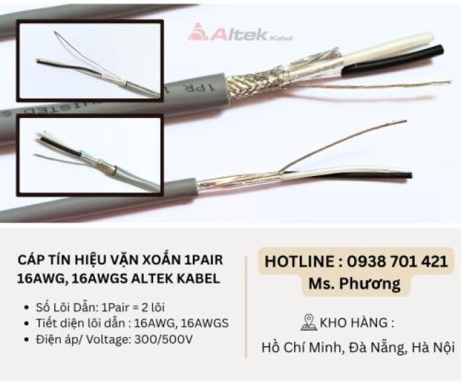 Cáp tín hiệu vặn xoắn 1Pair 16AWG, 16AWGS Altek Kabel Đà Nẵng, Hà Nội, Hồ Chí Minh Cáp tín hiệu vặn xoắn 1Pair 16AWG, 16AWGS Altek Kabel Đà Nẵng, Hà Nội, Hồ Chí Minh
