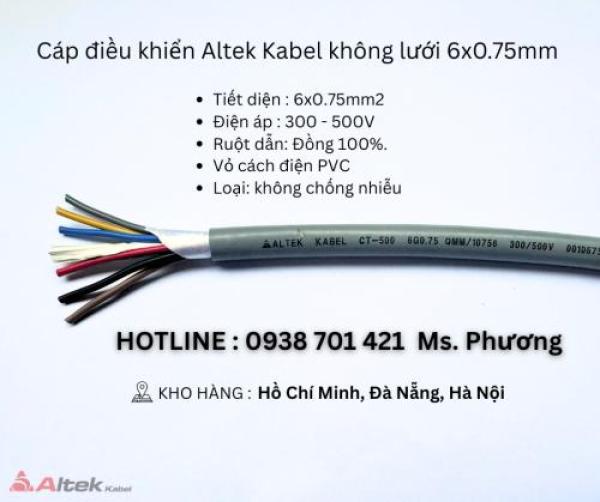 Cáp điều khiển Altek Kabel không lưới 6x0.75mm Đà Nẵng, Hà Nội, Hồ Chí Minh Cáp điều khiển Altek Kabel không lưới 6x0.75mm Đà Nẵng, Hà Nội, Hồ Chí Minh