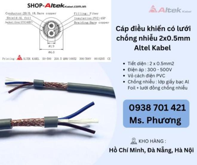 Cáp điều khiển có lưới chống nhiễu 2x0.5mm Altel Kabel Đà Nẵng, Hà Nội, Hồ Chí Minh