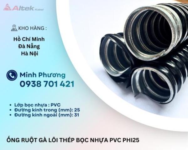 Ống ruột gà lõi thép bọc nhựa PVC phi 25 Đà Nẵng, Quảng Ngãi, Huế