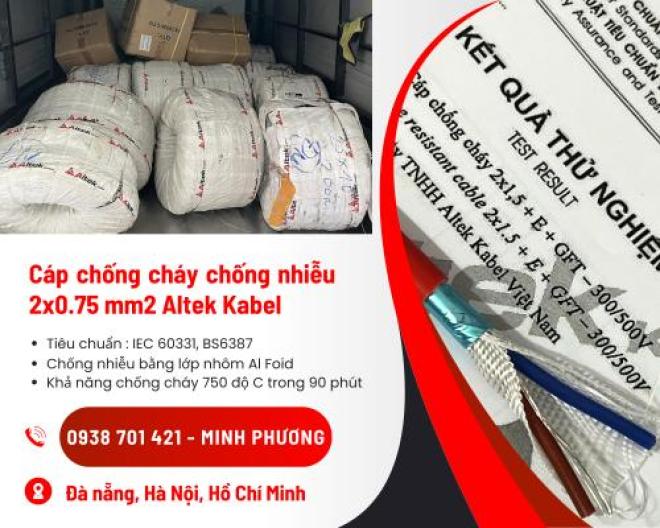 Cáp chống cháy chống nhiễu 2 lõi 0.75mm2 Altek Kabel Thanh Hóa, Nghệ An, Đồng Nai Cáp chống cháy chống nhiễu 2 lõi 0.75mm2 Altek Kabel Thanh Hóa, Nghệ An, Đồng Nai