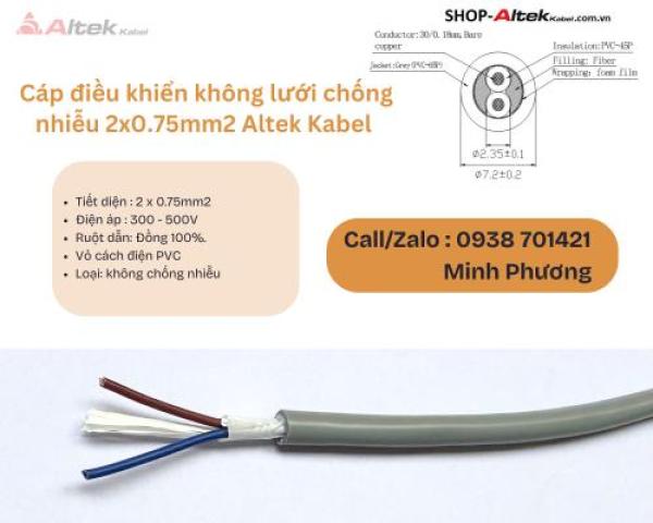 Cáp điều khiển không lưới chống nhiễu 2x0.75mm2 Altek Kabel Đà Nẵng, Bình Định, Nghệ An Cáp điều khiển không lưới chống nhiễu 2x0.75mm2 Altek Kabel Đà Nẵng, Bình Định, Nghệ An