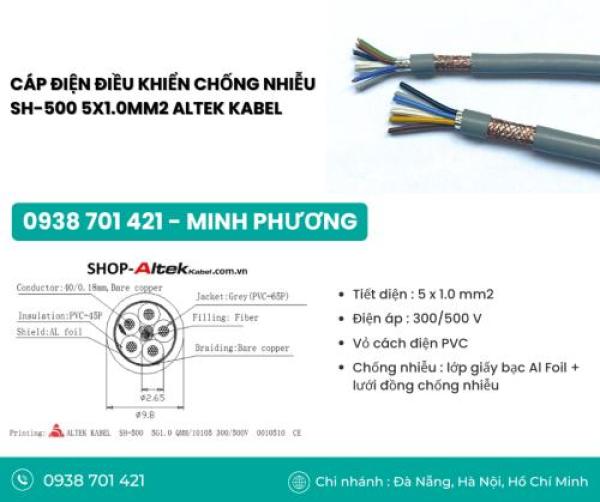 Dây cáp điện điều khiển chống nhiễu SH-500 5x1.0mm2 Đà Nẵng, Hồ Chí Minh, Hà Nội