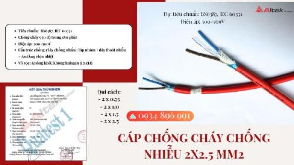 Cáp tín hiệu chống cháy chống nhiễu 2x2.5mm² luôn sẵn kho Đà Nẵng, Huế, Quảng Trị, Quảng Bình. Cáp tín hiệu chống cháy chống nhiễu 2x2.5mm² luôn sẵn kho Đà Nẵng, Huế, Quảng Trị, Quảng Bình.