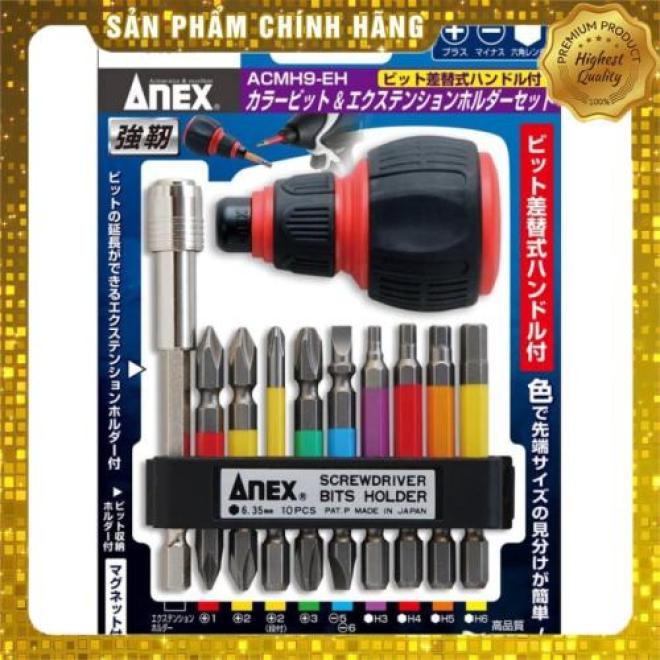 Vỉ 9 mũi vít kèm đầu nối vít và cán ACMH9-EH Anex